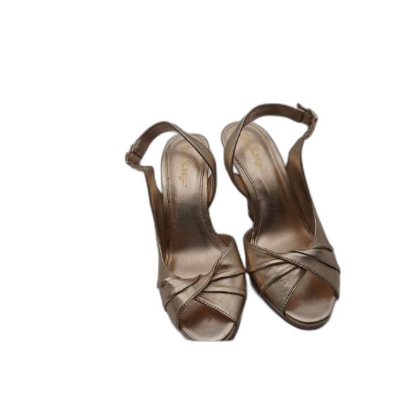 Lilly Pulitzer CHRISTINE WEDGE Slingback Gold Metallic Sandals Peep-toe Sz. 8.5 - Picture 6 of 8
